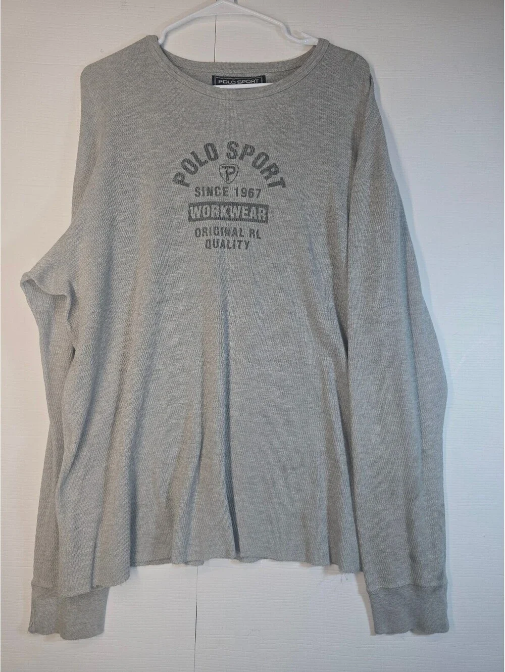 Vintage Polo Sport Ralph Lauren Mens XXL Gray Thermal Waffle Knit Shirt Workwear